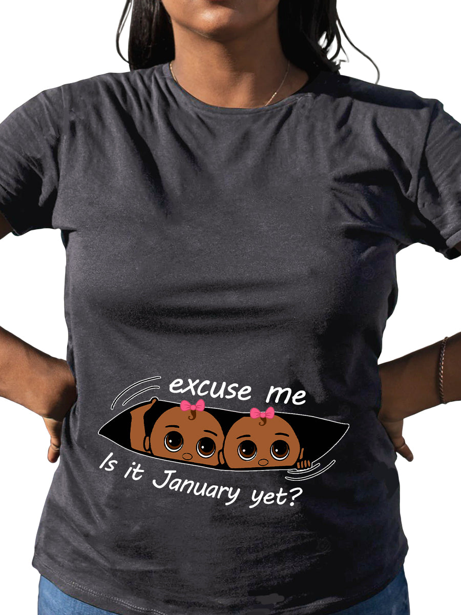 Black Twin Sister Customizable Months Is It Time Yet Maternity Shirt