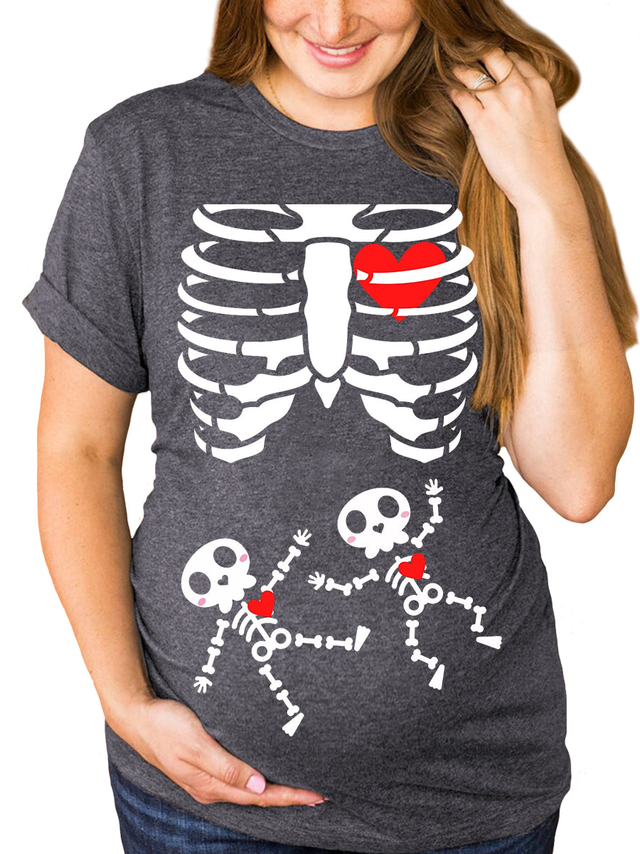 Skeleton Twins Baby Funny Announcement Maternity Shirt