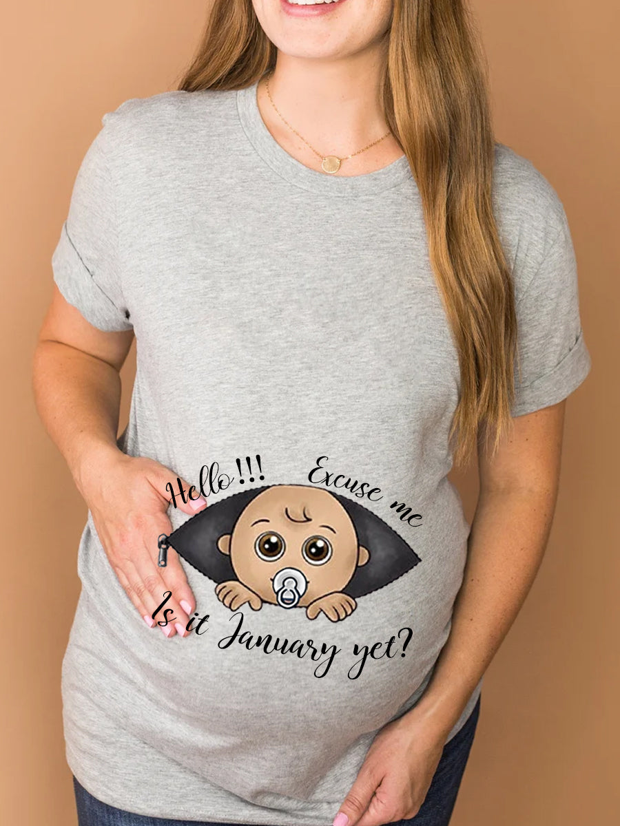 Customizable Months Cute White Pacifier Baby Peeking Maternity Shirt