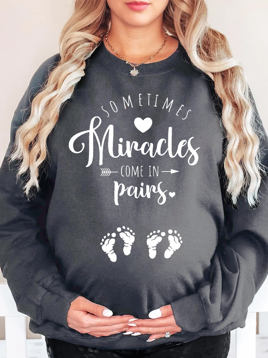 Sometimes Miracles Come In Pairs Twins Announcement Sweatshirt