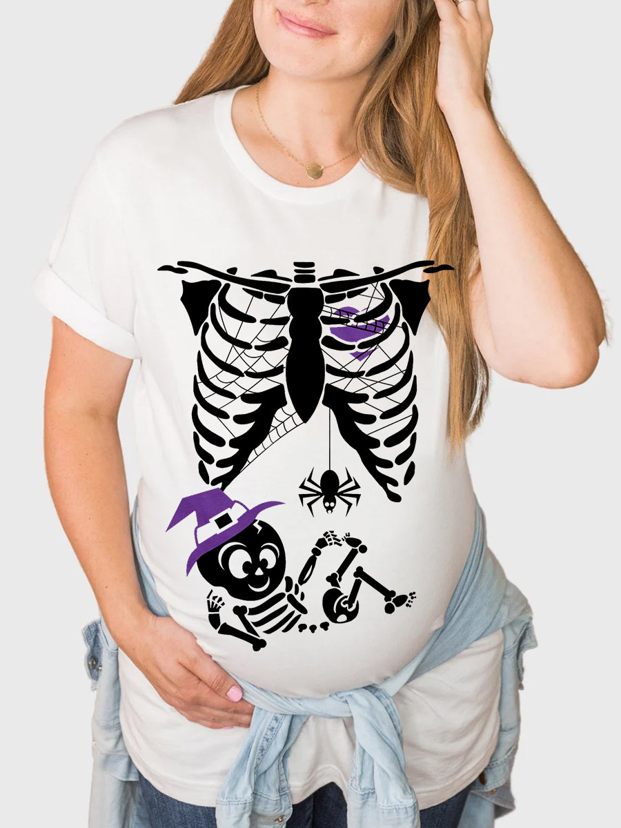 Skeleton Witch Baby Announcement Maternity Shirt