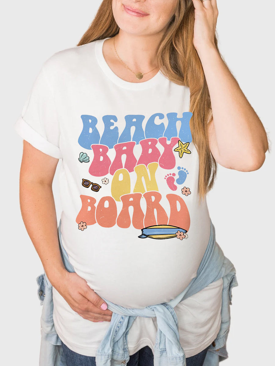 Beach Baby On Board Funny Announcement Maternity Shirt