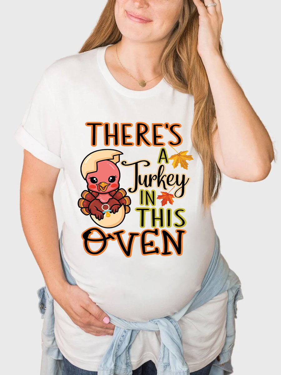 There's A Turkey In This Oven Thankgiving Couple Shirt