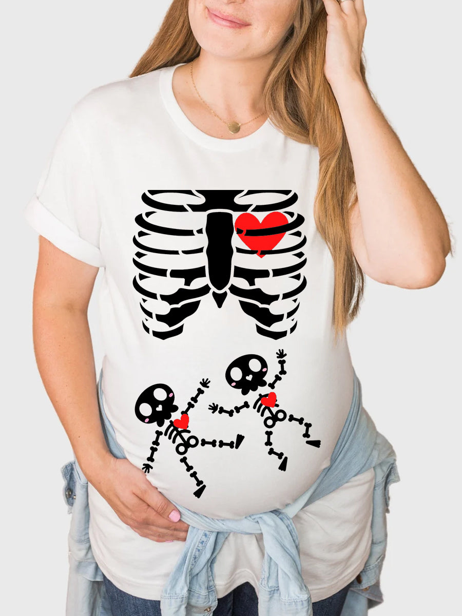 Skeleton Twins Baby Funny Announcement Maternity Shirt