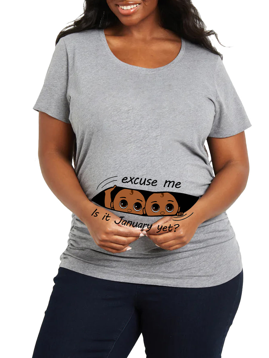 Black Twin Brothers Customizable Months Is It Time Yet Maternity Shirt