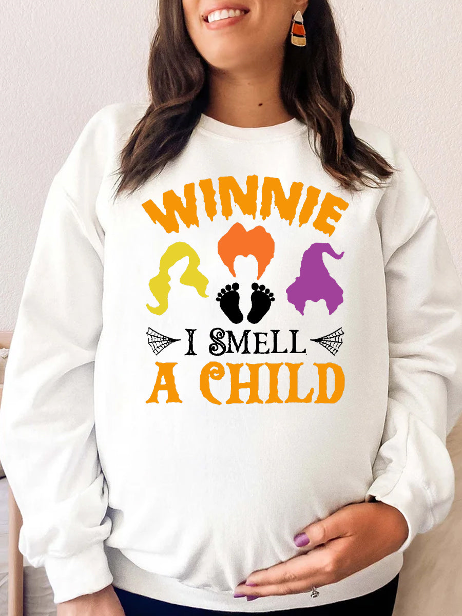 Winnie I Smell A Child Halloween Announcement Maternity Sweatshirt