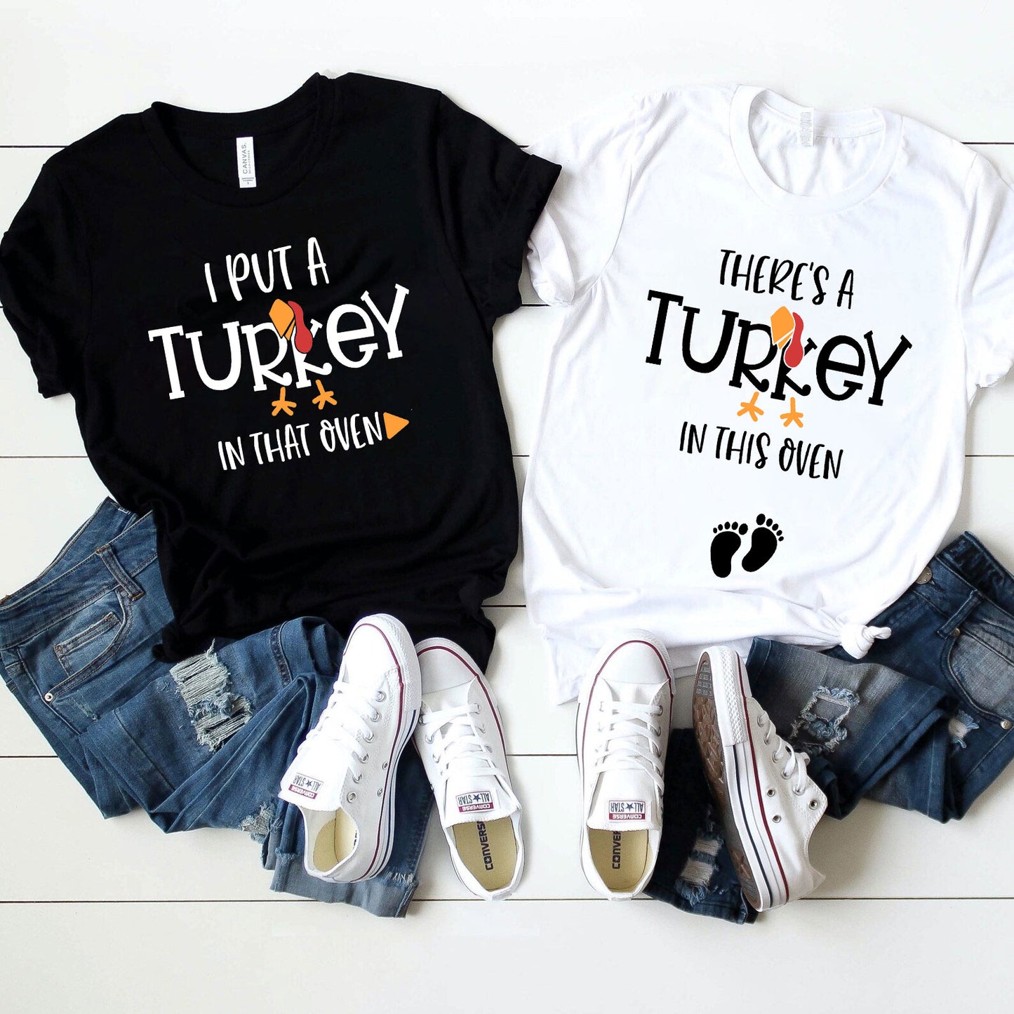 There's A Turkey in the Oven Thankgiving Couple Shirt