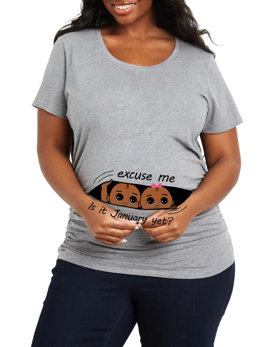 Black Boy And Girl Twins Customizable Months Is It Time Yet Maternity Shirt