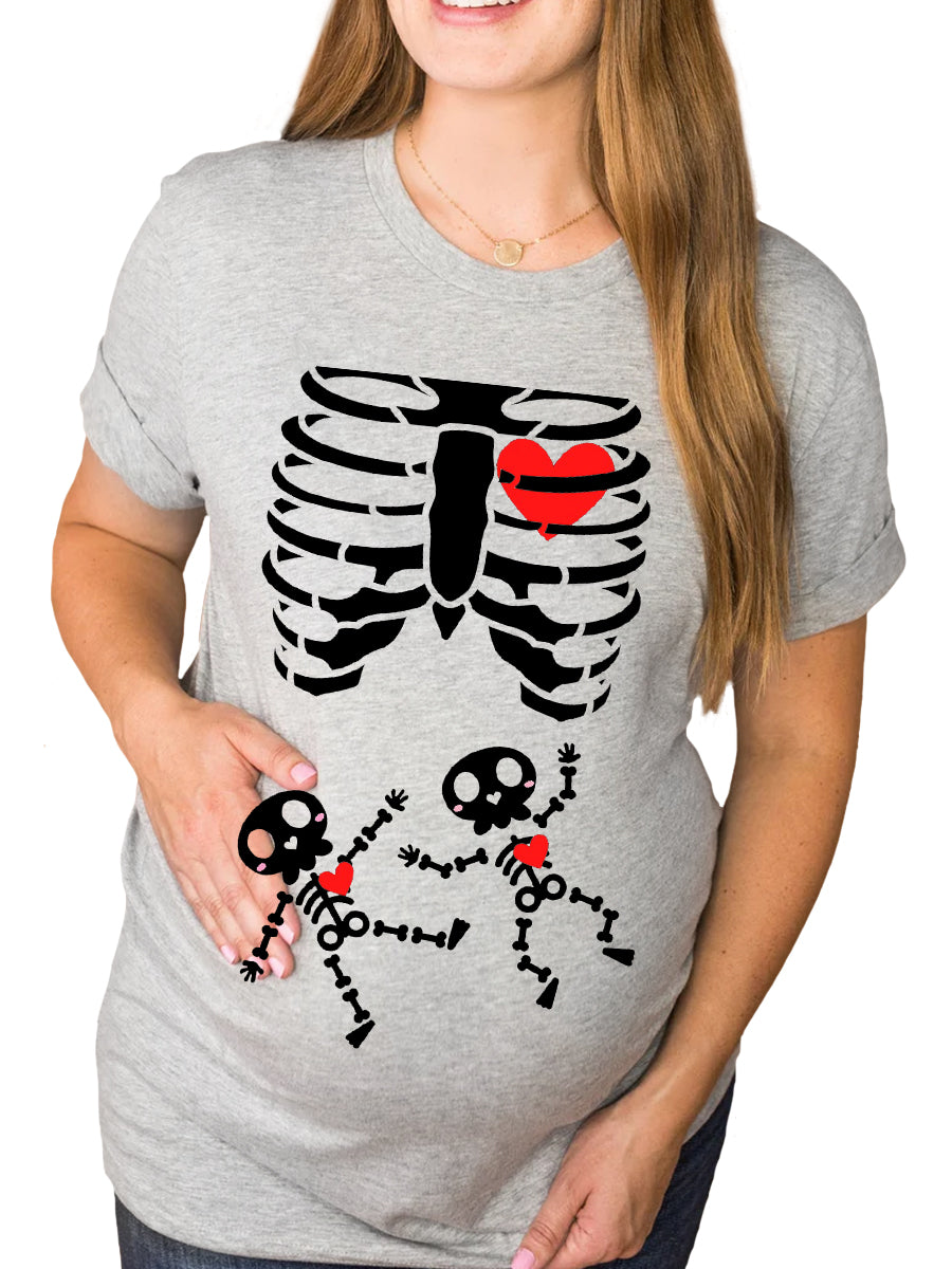 Skeleton Twins Baby Funny Announcement Maternity Shirt