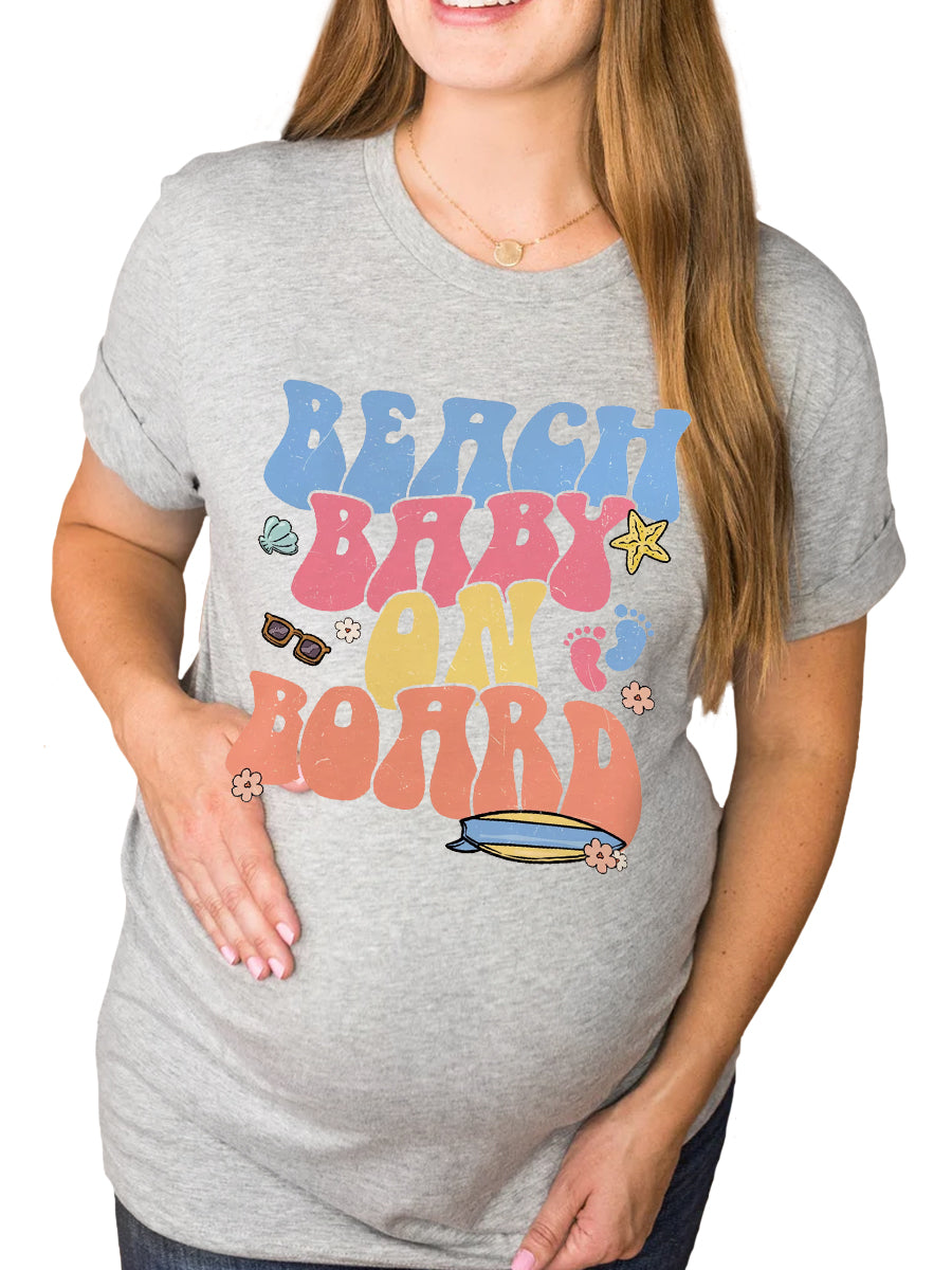 Beach Baby On Board Funny Announcement Maternity Shirt