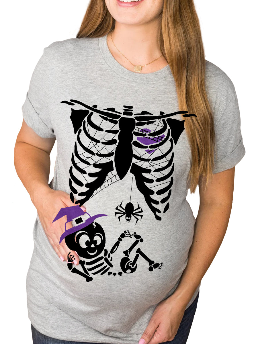 Skeleton Witch Baby Announcement Maternity Shirt