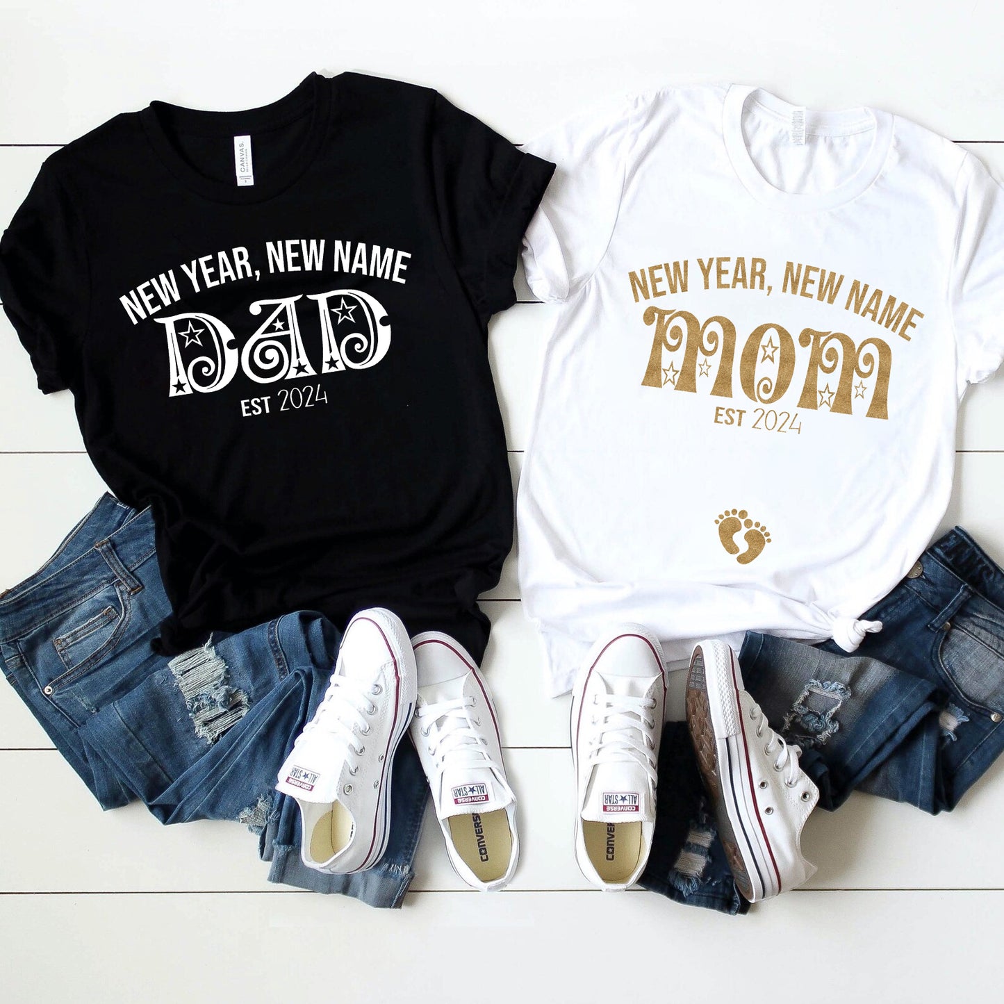 New Year New Name Mom&Dad EST 2025 Couple Shirt