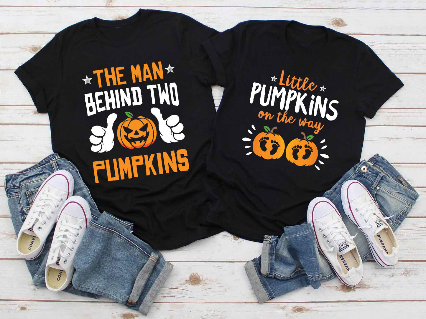 Little Pumpkins On The Way Twins Announcement Parents Shirt