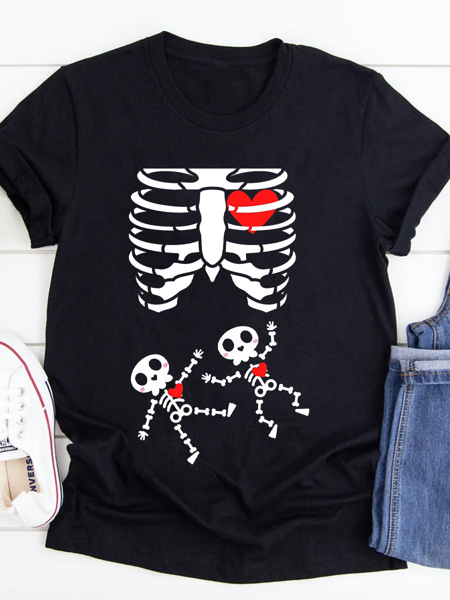 Skeleton Twins Baby Funny Announcement Maternity Shirt