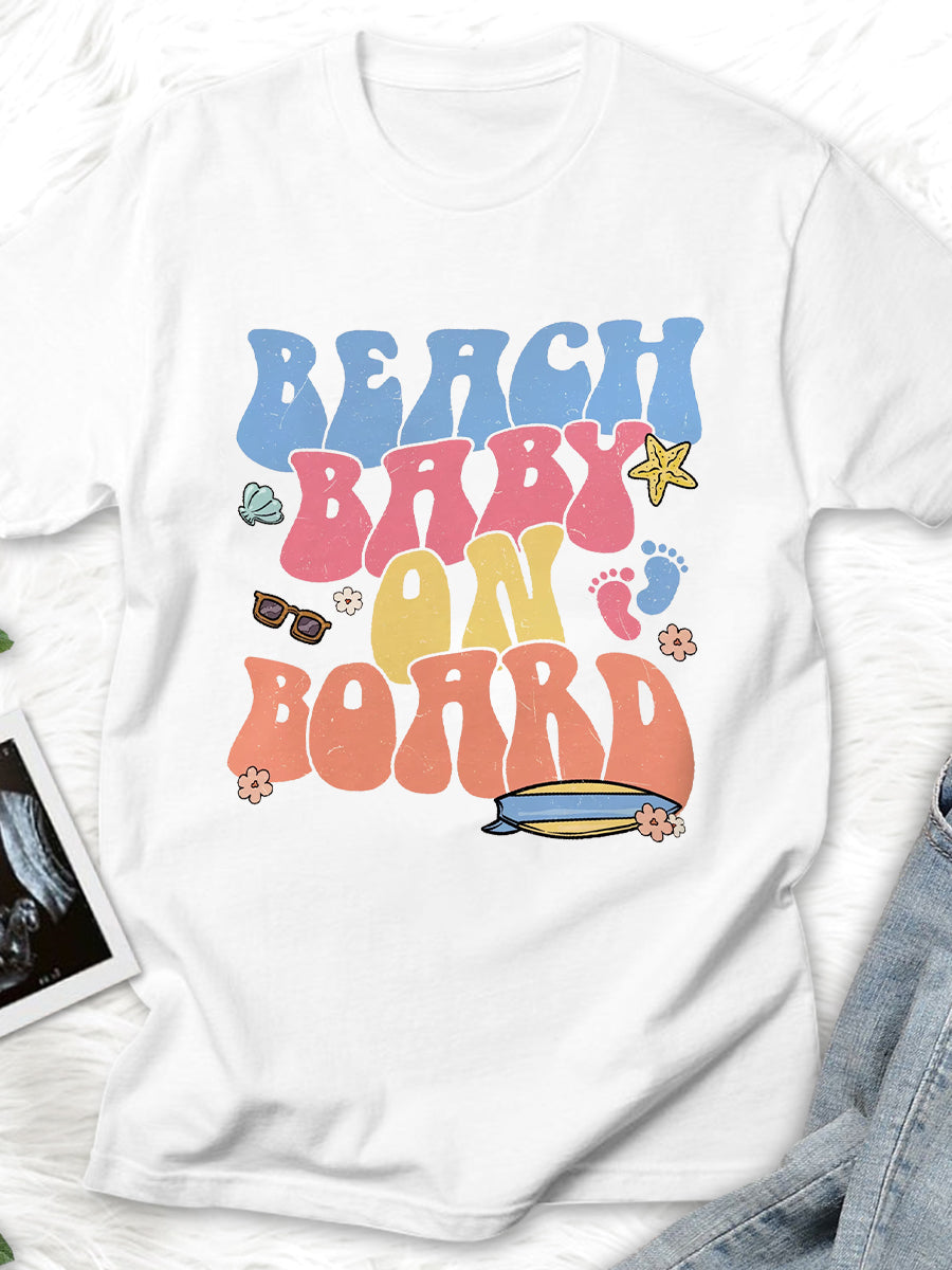 Beach Baby On Board Funny Announcement Maternity Shirt