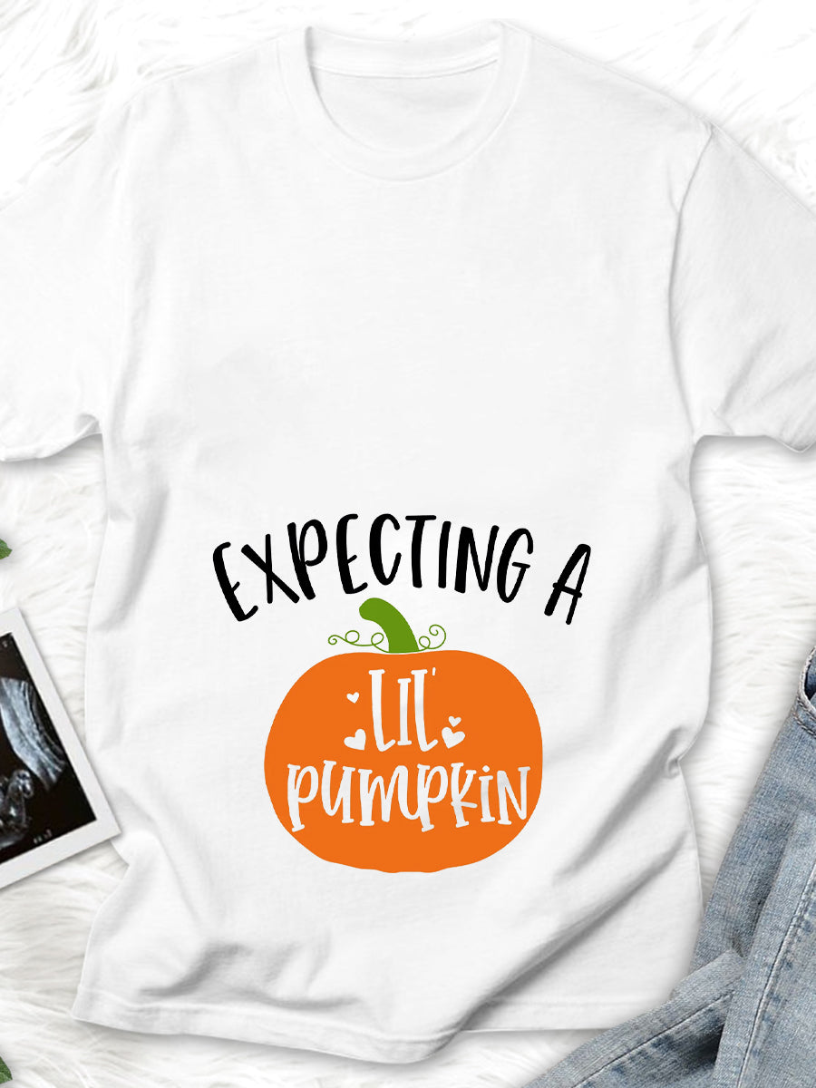 Expecting A Lil Pumpkin Announcement Maternity Shirt