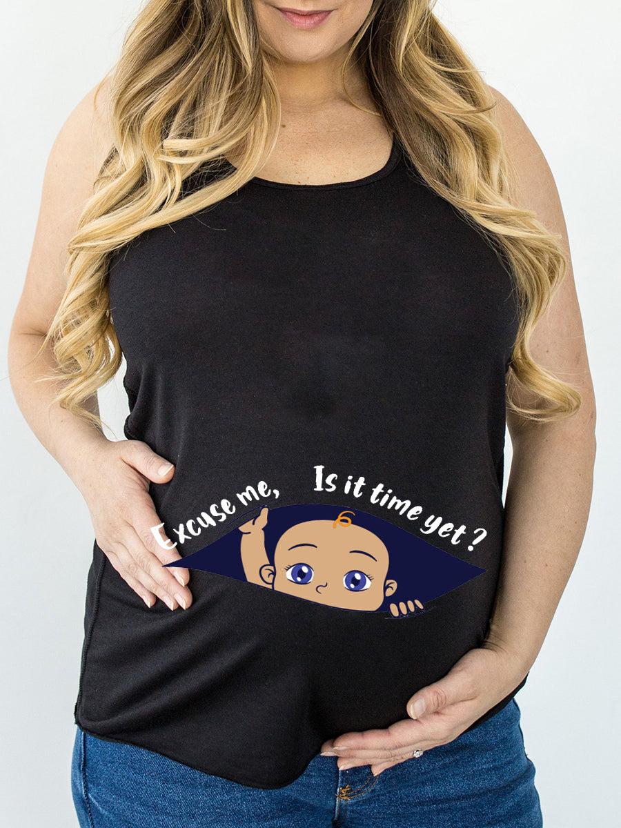 Excuse Me Is It Time Yet? Baby Boy Peeking Maternity Shirt