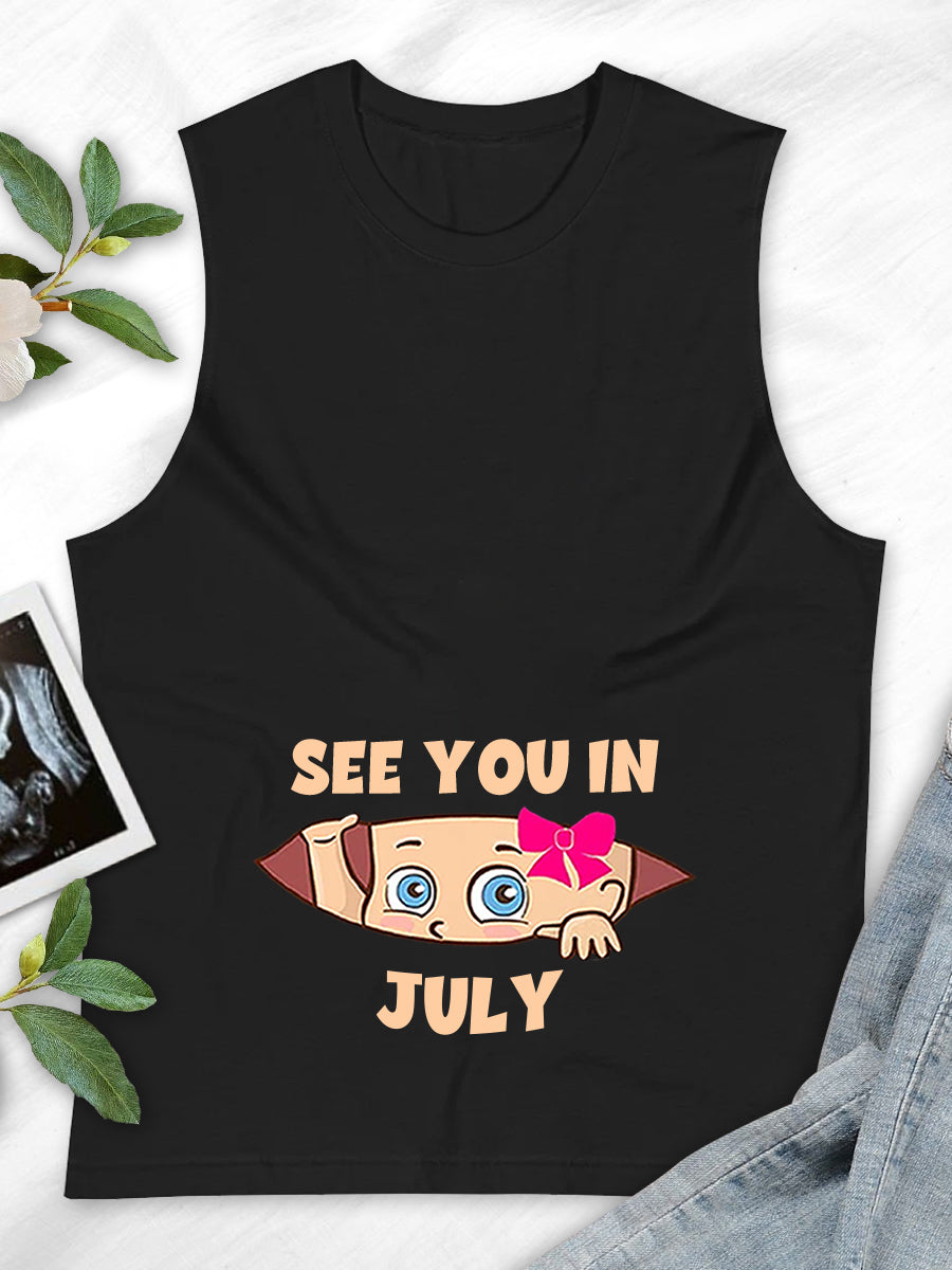 See You In Customizable Month Baby Girl Peeking Maternity Shirt