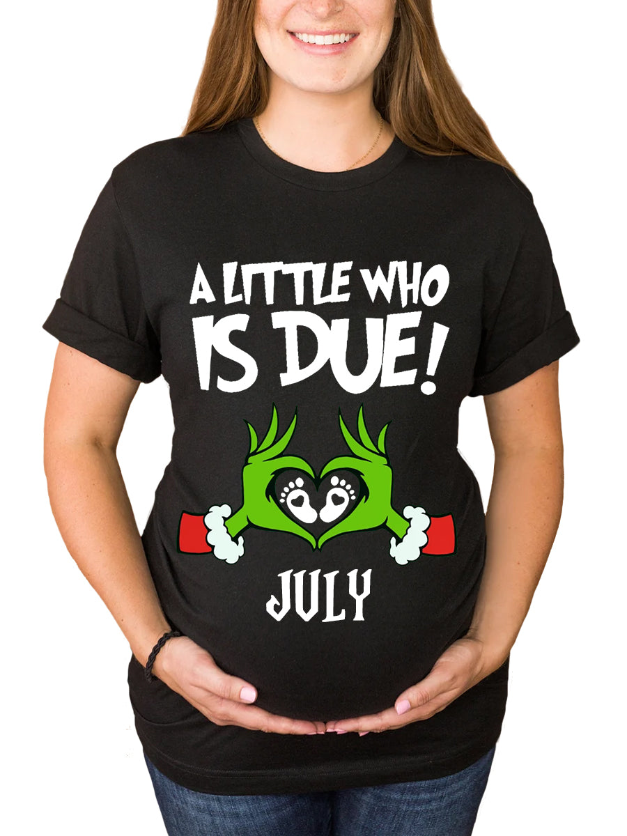 Customizable Month A Little Who Is Due Couple Maternity Shirt