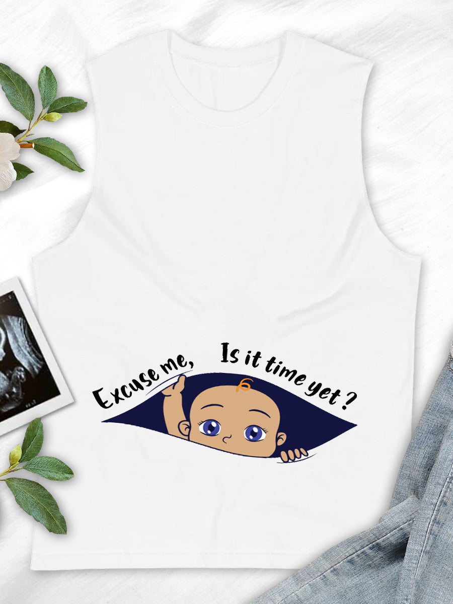 Excuse Me Is It Time Yet? Baby Boy Peeking Maternity Shirt