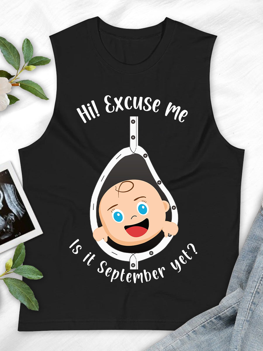 Excuse Me Is It Tme Yet Cute Blue Eyes Baby Maternity Shirt