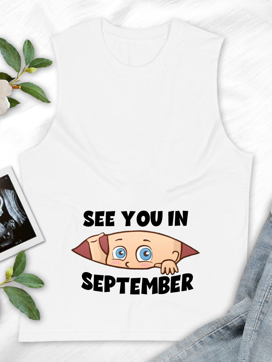 See You In Customizable Month Baby Peeking Maternity Shirt