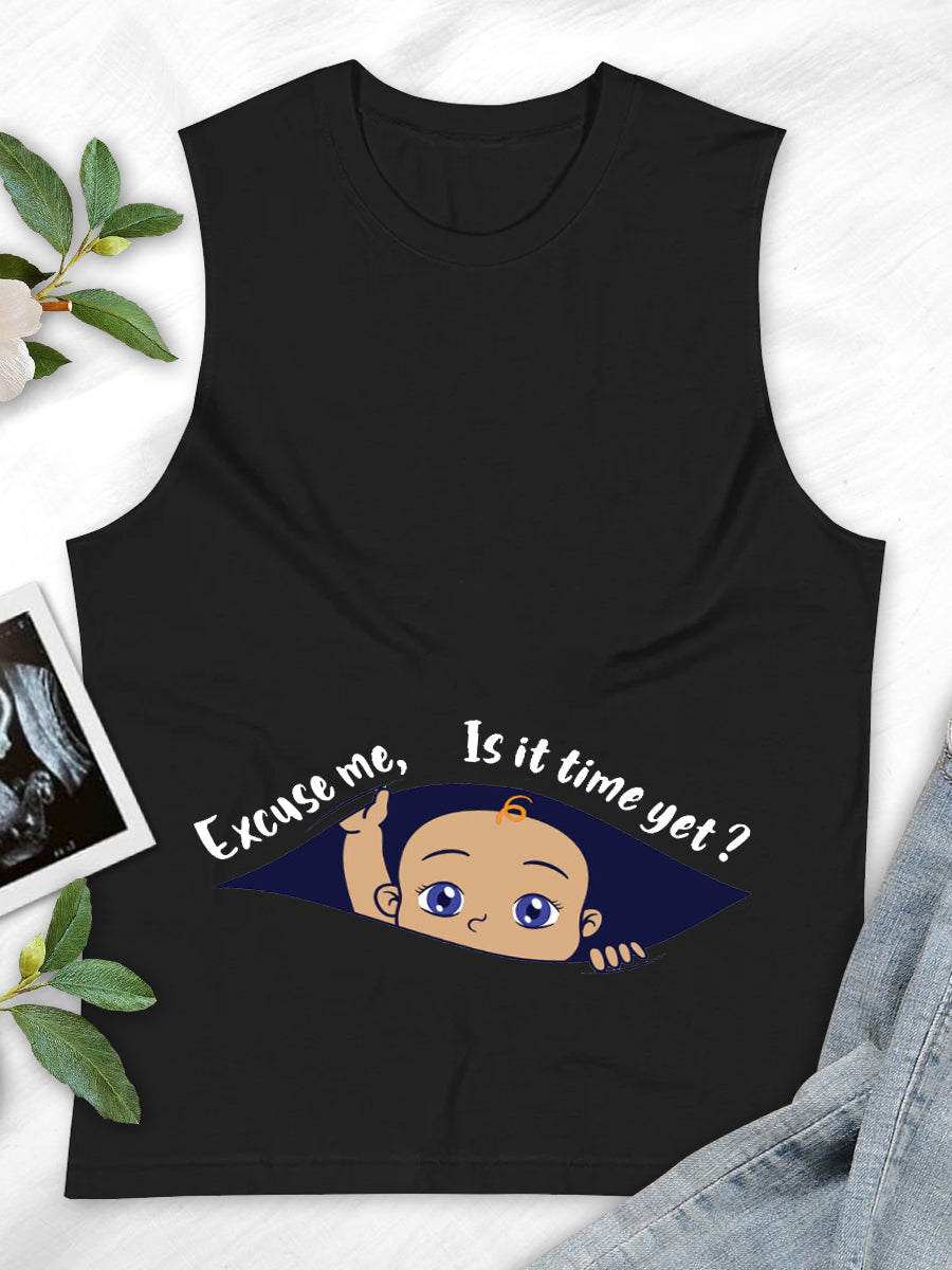 Excuse Me Is It Time Yet? Baby Boy Peeking Maternity Shirt