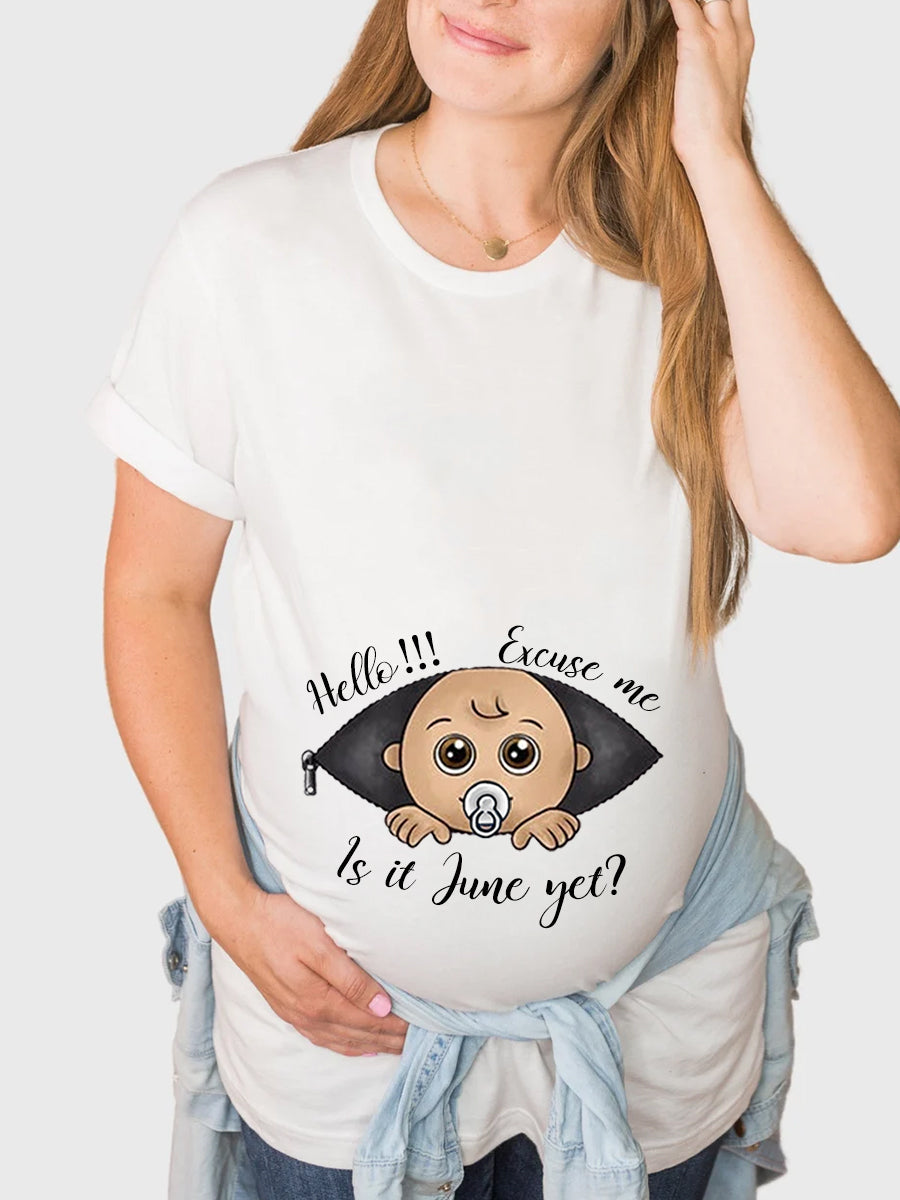 Customizable Months Cute White Pacifier Baby Peeking Maternity Shirt