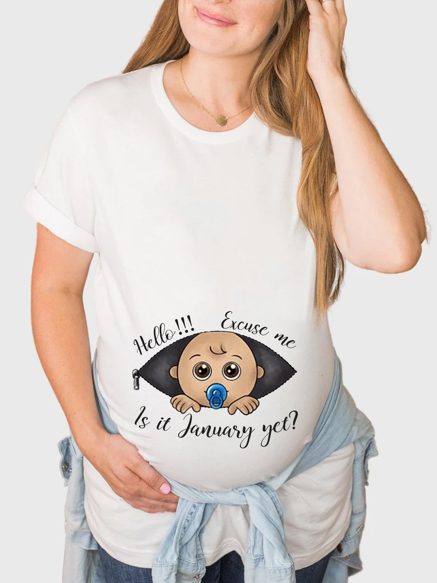 Customizable Months Cute Brown Eyes Baby Maternity Shirt