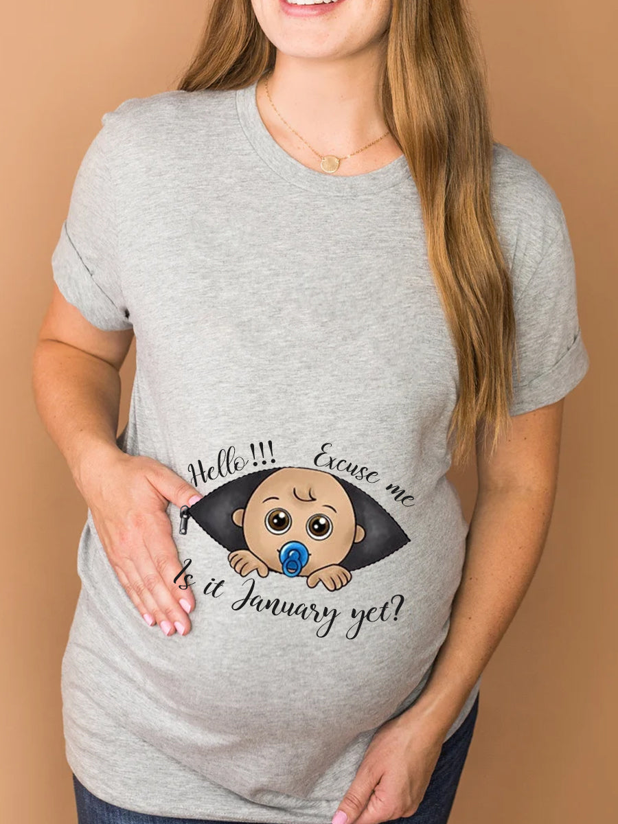 Customizable Months Cute Brown Eyes Baby Maternity Shirt