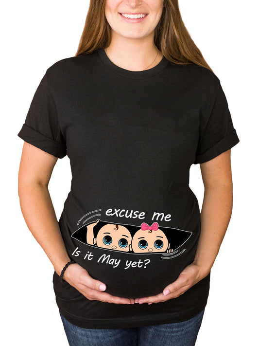 Boy And Girl Twins Customizable Months Is It Time Yet Black Maternity Shirt