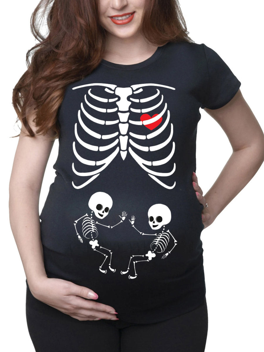 Skeleton Twins Baby Couple Maternity Shirt