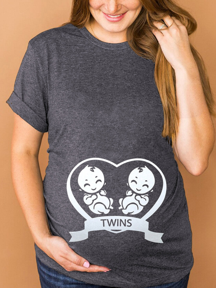 Twins Baby Heart Maternity Shirt