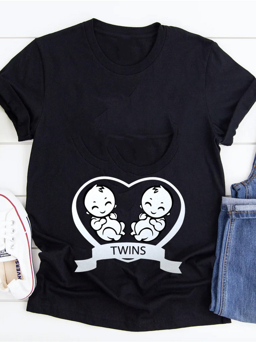 Twins Baby Heart Maternity Shirt